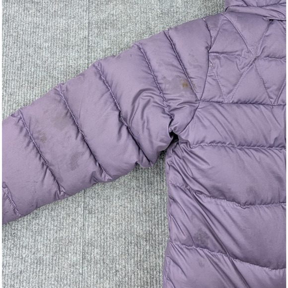LL Bean Down Puffer Jacket Girls Small Hooded Full Zip Coat Fleece Lined Purple - Picture 8 of 10